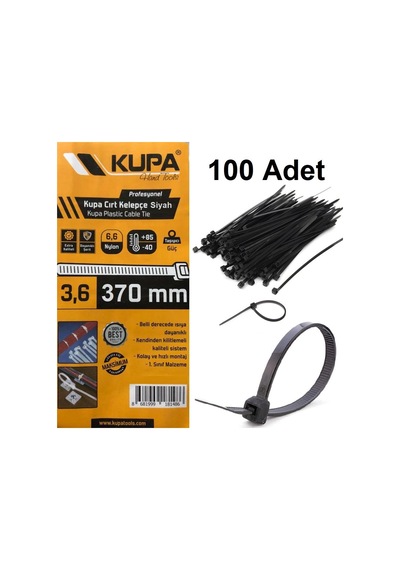 Kupa SİYAH Plastik Cırt Kelepçe 3,6x370 mm. - 100 Adet