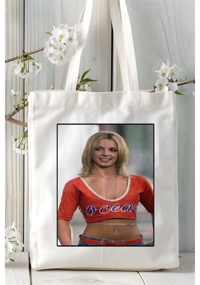 Art Hediye Britney Spears Baskılı Bez Çanta Omuz Çantası Kişiye Özel Desen 1 Çok Renkli