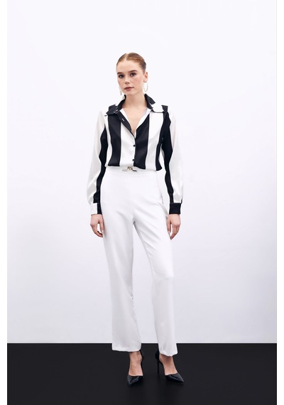 Sateen Aksesuar Detaylı Pantolon - Ekru
