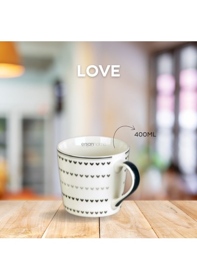 Tohana Porselen Kupa 400ml Love Serisi Desen1 Beyaz