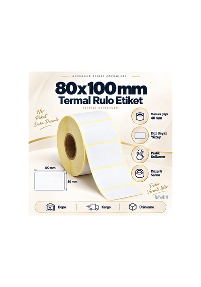 100x80 Mm Rulo Ribonsuz Termal Barkod Etiketi 40 Mm Masura 500 Sarım 1