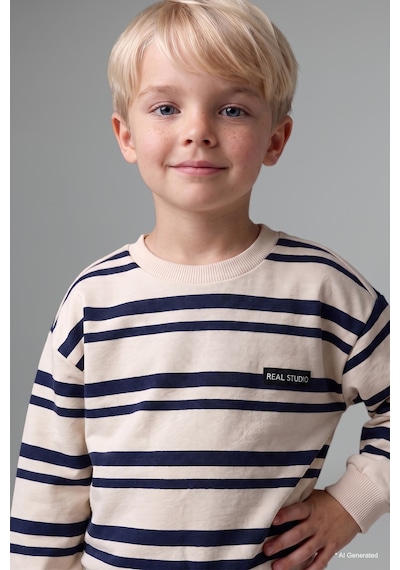 Defacto Çizgili Bisiklet Yaka Sweatshirt Üst Lastikli Paça Alt 2li Takım Erkek Bebek I0235a526aunv256 Lacivert-nv256