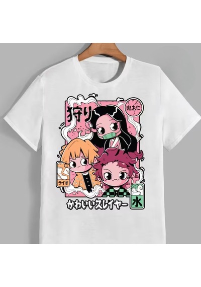 Flood Of Style Anime Desenli Unisex Bay Tişört Demon Slayer Beyaz