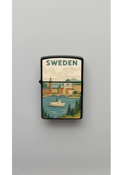 Sweden İsveç - Paper-cut Style - Benzinli Siyah Çakmak Magnet Hediyeli Siyah