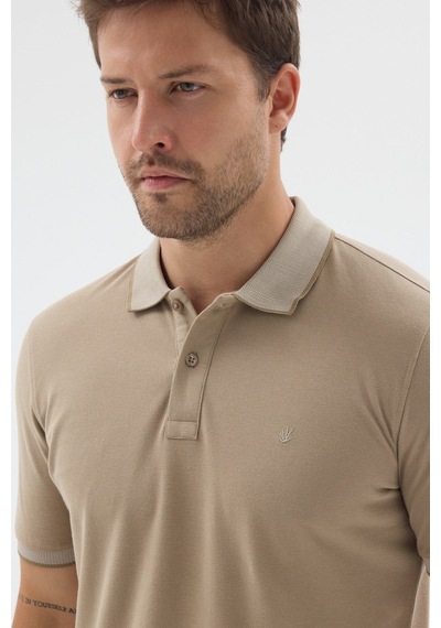 Bej Polo Yaka Pike Kısa Kol Slim Fit %100 Pamuk Tişört 1011260171 Koyu Bej