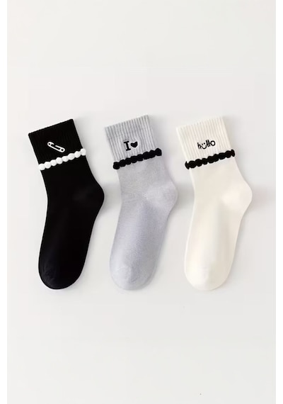 Hitit Socks Kadın 5 Çift Premium Kalite Şerit Kabartmalı Ataç Hello Love ... Çok Renkli