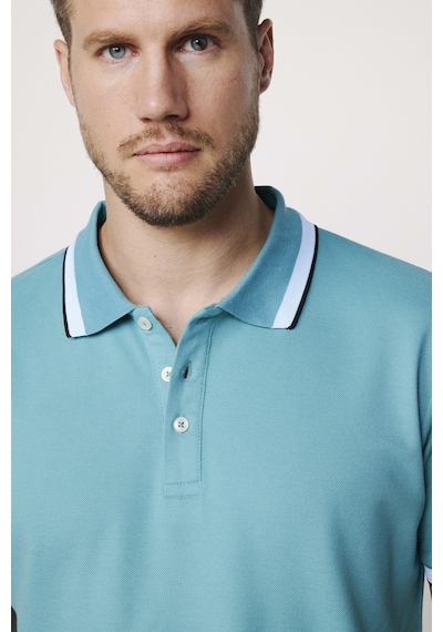 Tudors Erkek Polo Yaka Slim Fit Yaka Ve Kol Şeritli Pike Turkuaz Tişört-27799-Turkuaz
