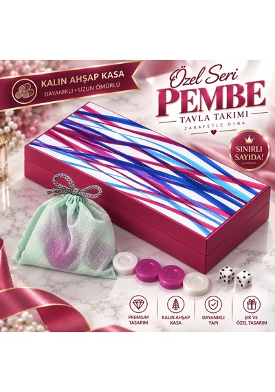 Özel Seri Pembe Ahşap Premium Kaliteli Tavla Takımı, Büyük Boy 50,5x49 Cm, Kalın Kasalı,lüks Ve Modern Tasarım Tavla Seti