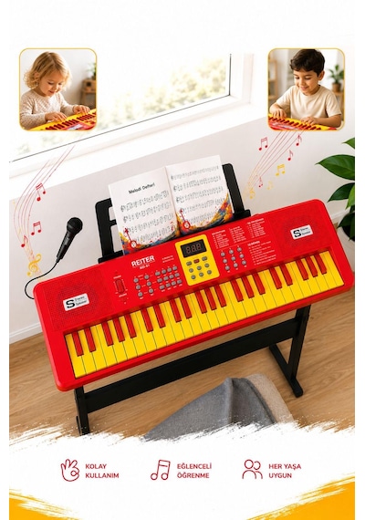 Reiter Md61sk Org Tabure Stand Mikrofon Dahil 61tuş Sarı Kırmızı