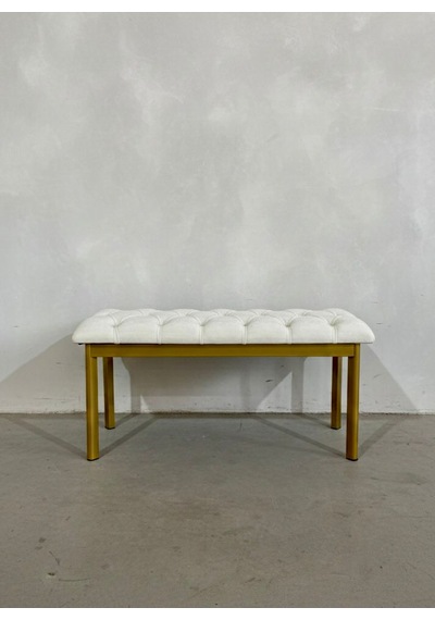 Loft Kapitone Döşeme Metal Gold Ayaklı Puf & Bench - 105x40 Cm Bej
