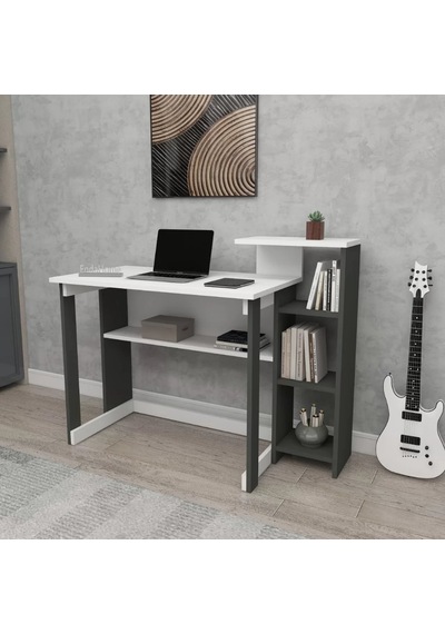 Reyo Home Enda Saye 5 Raflı Kitaplıklı Çalışma Masası Antrasit - Beyaz