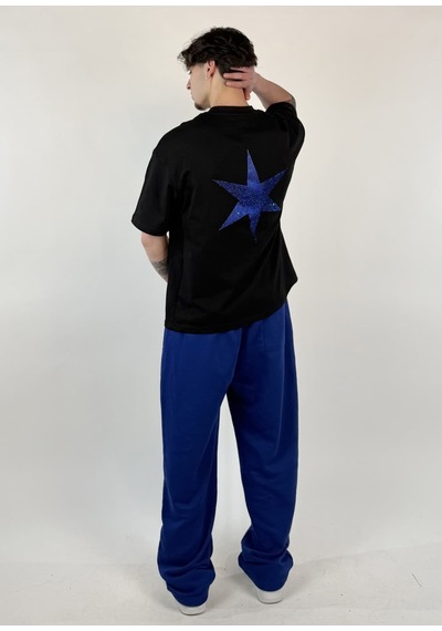 Zaee 2m Motive Taşlı Oversize T-shirt Mavi