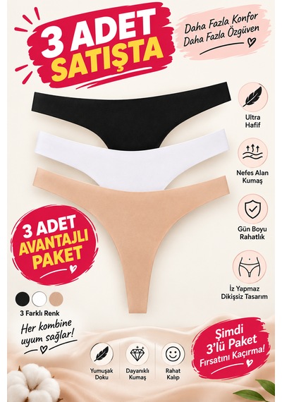 Papatya Kadın Karışık Lazer Kesim Külot-3 Adet- 2853 Beyaz - Siyah - Ten