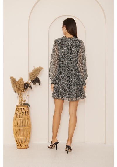 Darlin Moda Mavi Desenli Mini Şifon Elbise Dm1027 Mavi