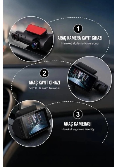 Premium Araç İçi Kamera Gece Görüşlü 1296p Ta03 Siyah İkili Sistem Trafik Donanım