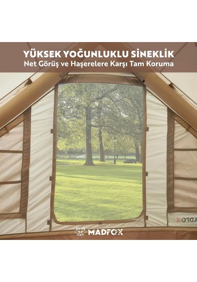 Madfox Bigless Glamping Cotton Inflatable Şişme Çadır Baca Çıkışlı Çok Renkli