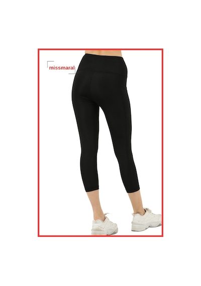 Missmaral Kadın Siyah Yüksek Bel Toparlayıcı Çift Cepli Diz Altı Kapri Tayt Capri Slim Fit 1054 SiYAH