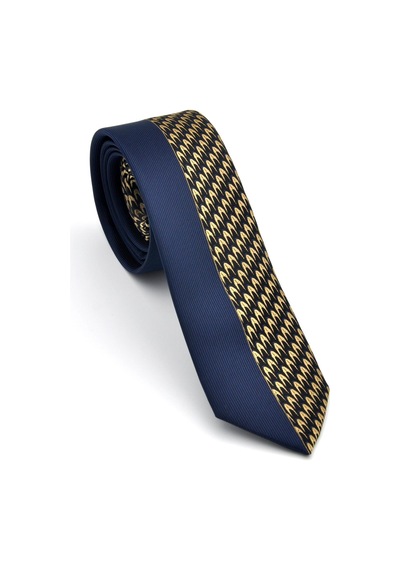 Gaffy Bej Ve Lacivert Pano Desenli Dokuma Kumaş Slim Fit Kravat // Kpk016 Desenli