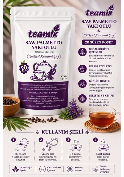Saw Palmetto Yakı Otlu Çay 20 Süzen Poşet Bitkisel Karışımlı Çay