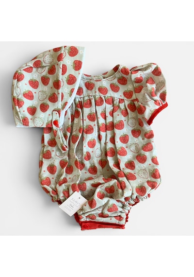 Bebe Organik Muslin Bebek Tulumu Kırmızı - Ekru
