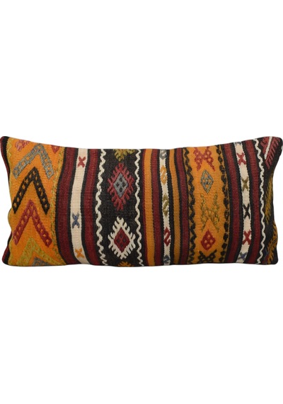 Zehra Abla Halı Yeni El Dokuma Dekoratif Lumbar Kilim Kırlent Yastık Kılıfı 7204 Çok Renkli