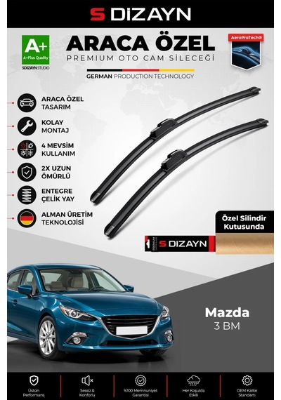 S-dizayn Mazda 3 Bm Ön Cam Silecek Seti 2013-2019 Premium Araca Özel 60-45 Cm A+ Kalite Aocs-1754