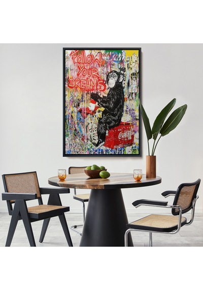Çerçeveli Hayallerinin Peşinden Git,maymun Graffiti Posteri, Banksy Graffiti Kanvas Tablo-5304