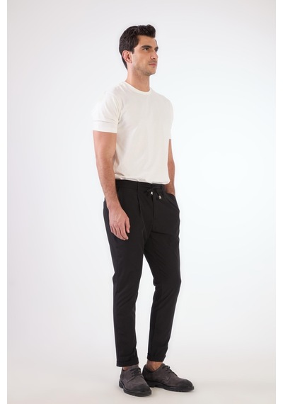 Dufy Siyah Bağcıklı Slim Fit Jogger Erkek Pantolon Siyah