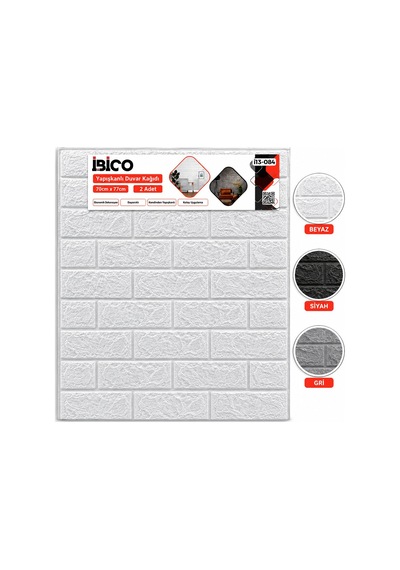 İbico İ13-084 Yapışkanlı Duvar Kağıt 70x77cm 2 Adet Beyaz Siyah Kabartma Köpük Panel Tuğla Desen Gri - 60'li Paket