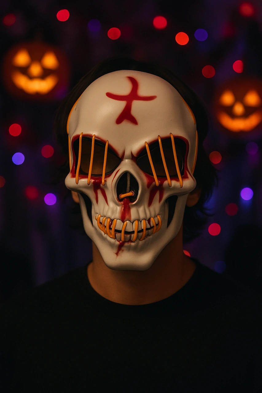 Halloween Maske Kuru Kafa Işıklı Sarı Teller Diğer