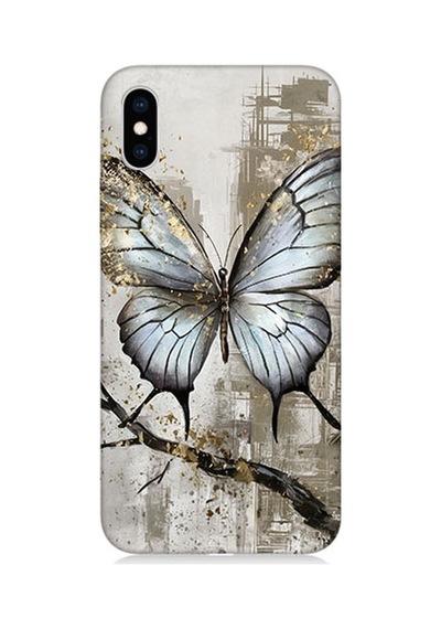 Apple Uyumlu iPhone Xs Max Gri Kelebek Desenli Silikon Kılıf