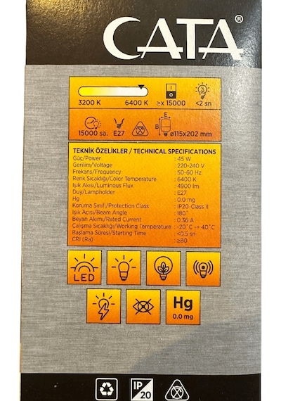 Cata Ct-4242 45w 6400k Beyaz Işık E27 Duylu Led Torch Ampul 8 Adet