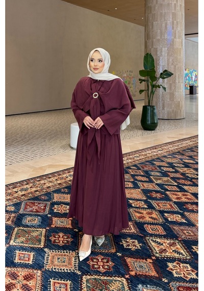 Riella Butik Alure Pelerin Bluzlu Şifon Takım Bordo