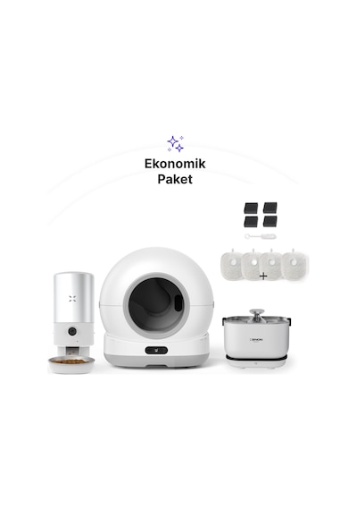 Xenon Smart Akıllı Otomatik Kameralı Kedi Tuvaleti Paslanmaz Çelik Kaseli 5lt Mama Kabı Akıllı Bataryalı Su Pınarı Ve Filtre 4'lü Pet Seti