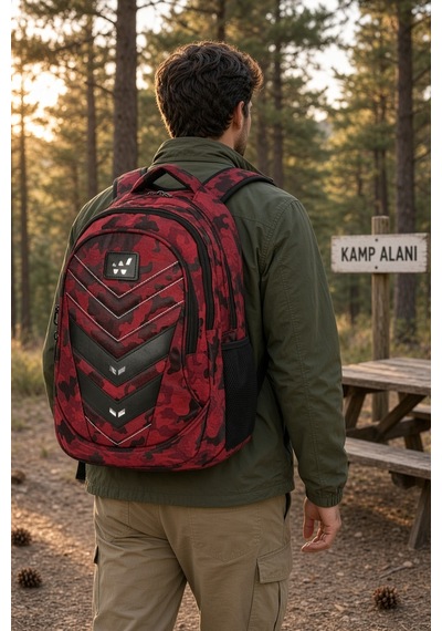 Komando Sırt Çantası Bordo Kamuflaj 3 Gözlü Kamp Ve Outdoor 46x32x18 Cm Çok Renkli