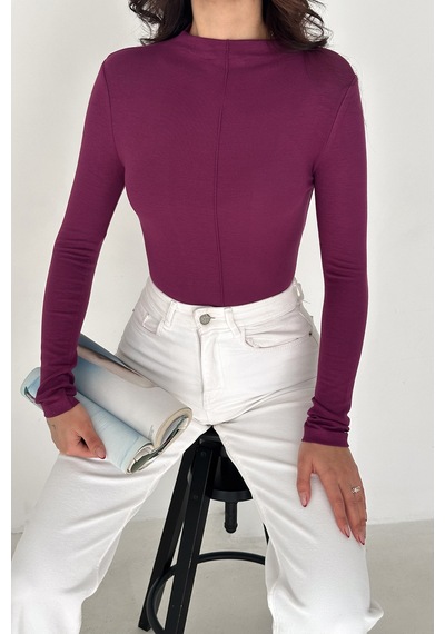 Noa & Noa Kadın Dikiş Detaylı Fit Bluz White Line Mor