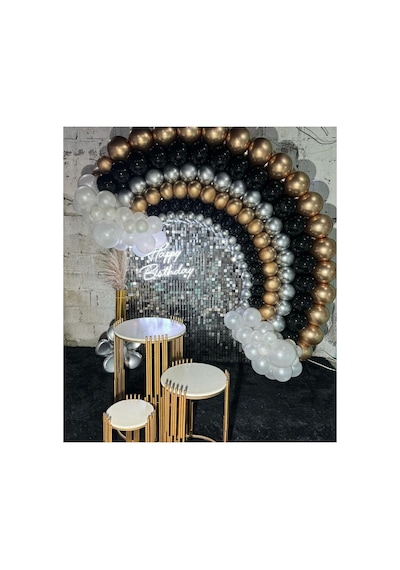 Krom Gold Gümüş Pastel Siyah Ve Beyaz Balon Zinciri 100 Adet Mix