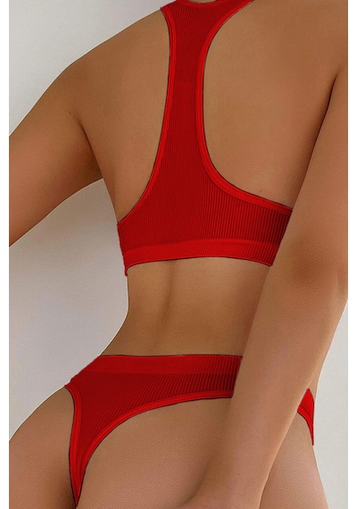 Moda Dua Kadın Kırmızı Desteksiz Seamless Tangalı İç Çamaşır Takımı