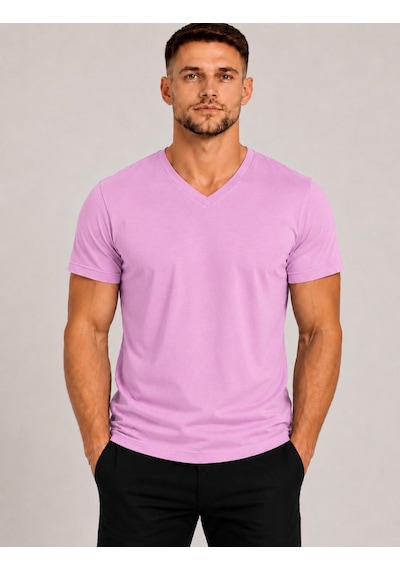 Axxel Erkek Pembe Pamuklu V Yaka Kısa Kollu T-shirt-d804