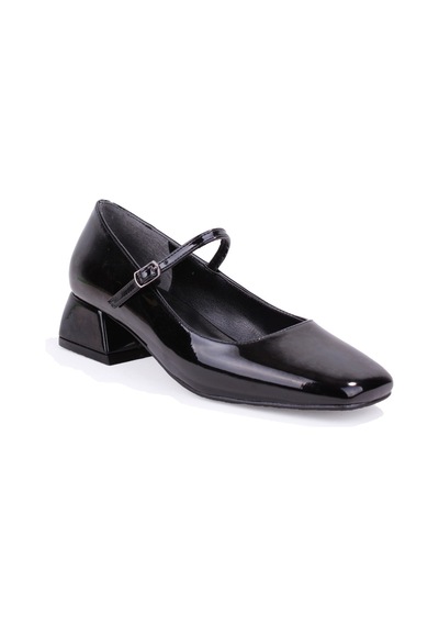 Dagoster Dza07-725101 Siyah Rugan 4 Cm Kalın Topuklu Klasik Kadın Ayakkabı