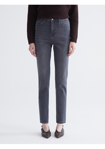 Lcw Modest Gri Mom Fit Kadın Jean Pantolon