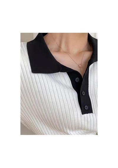 De Pose Kadın Kısa Kol Polo Yaka Önden Düğmeli T-shirt Beyaz