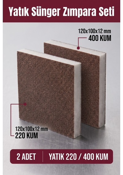 220 - 400 Kum Sünger Zımpara Seti 120x100x12 Mm Yatık El Zımparası 2 Adet
