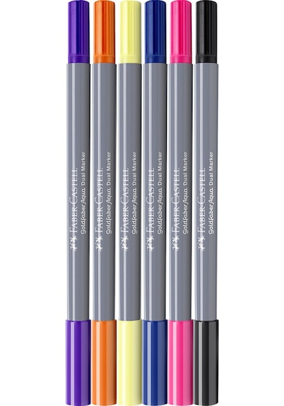 Faber-Castell Goldfaber Aqua 6’lı Çift Uçlu Marker Seti,Fantasy Renkleri,Su Bazlı, Fırça ve Fineliner Uçlu