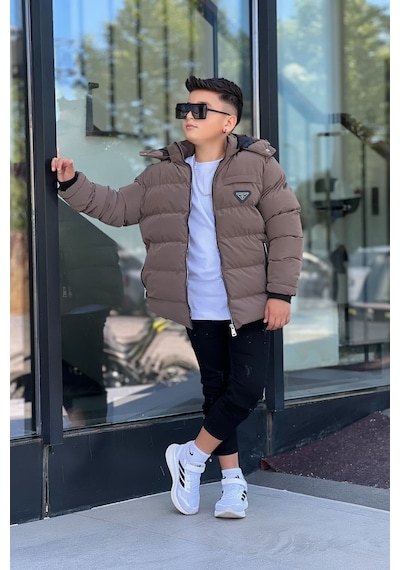 Pina Kids Erkek Çocuk Çıkarılabilir Kapüşonlu Su Geçirmez Nova Kışlık Mont Km4012 Kahverengi
