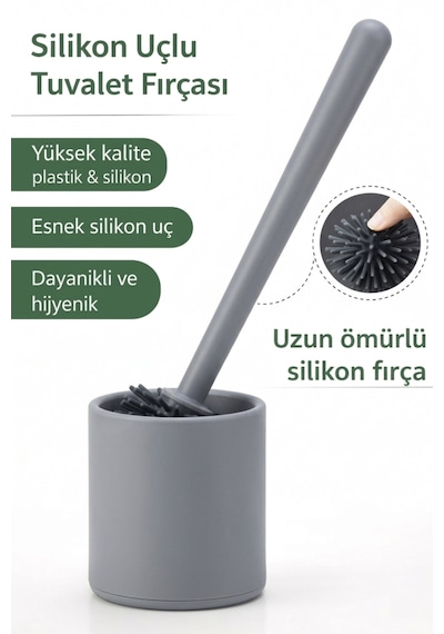 Gri Silikon Uçlu Hazneli Tuvalet-Banyo Wc ve Klozet Temizleme Fırçası