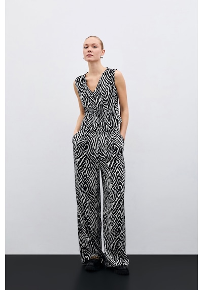 Sateen Zebra Desen Pantolon - Siyah-135474 Siyah