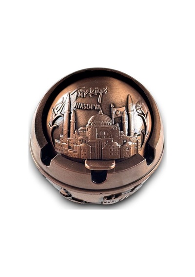 İstanbul Temalı Kapaklı Kokusuz Metal Küllük 8x8 Cm Ayasofya Rölyefli Bakır/gold/gümüş