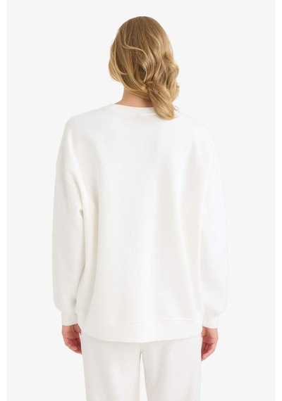 Defacto Oversize Geniş Kalıp Bisiklet Yaka Basic Düz Kalın Sweatshirt F9628ax25auer105 Ekru