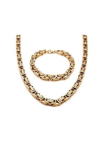 Gold Erkek Çelik Kral Zincir Kolye Bileklik Set 4mm Gold